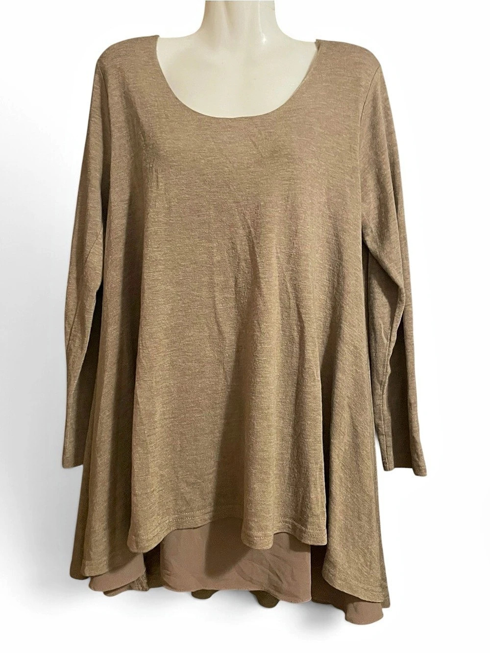 Umgee Long Sleeve Layered Hem Tunic Brown Size Medium